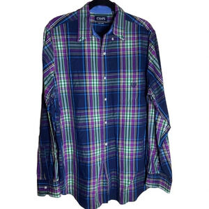 CHAPS Men's Ralph Lauren Purple & Green Plaid Long Sleeve Shirt Size Large Tall